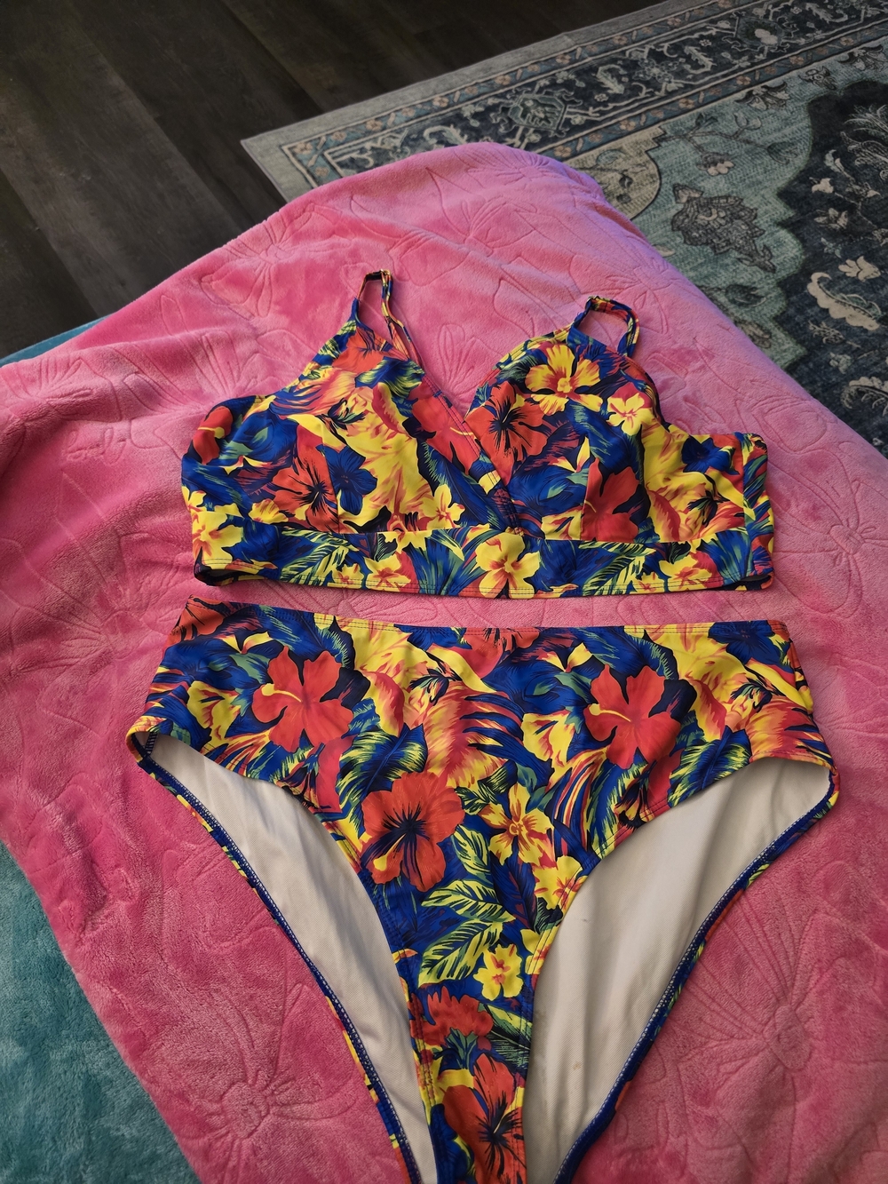 Floral High-Waist Two-Piece Girls' Swim Set in Multicolor